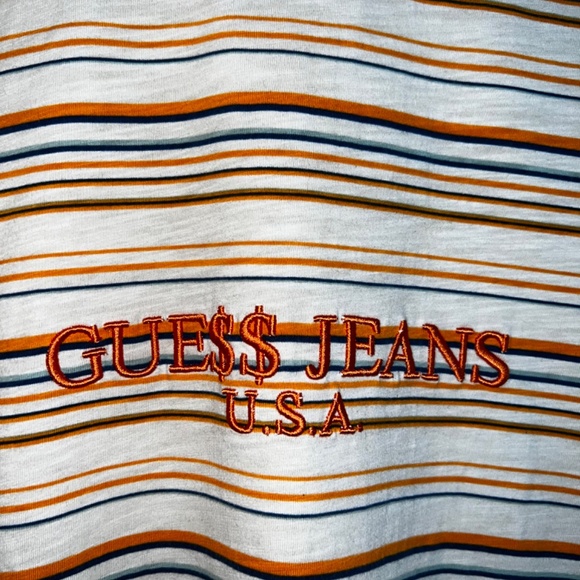 GUESS Jeans x A$AP Rocky - Striped Long Sleeve T-Shirt - Orange/White/Blue - Med - Picture 7 of 8